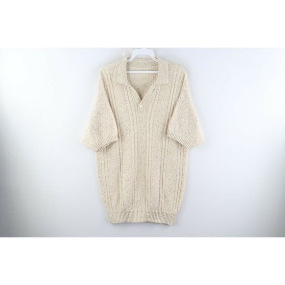 Vintage Other - Vintage 70s Rockabilly Mens Medium Cable Knit Collared Short Sleeve Polo Sweater